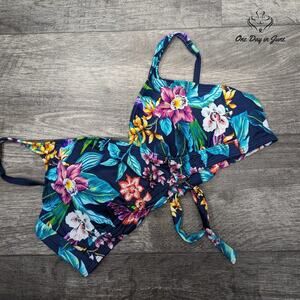 Coastal Blue Cross Front Padded Tie Back Bikini Top Size XL